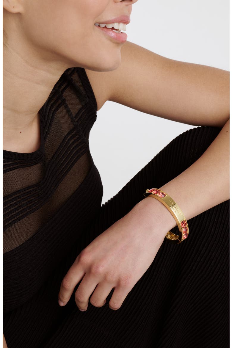Rosie Crystal Hinged Bangle Bracelet, Alternate, color, GOLD TONE / HOT PINK CRYSTAL