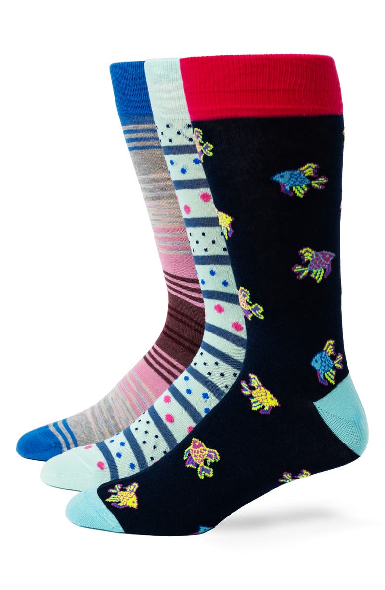 Lorenzo Uomo Assorted 3-Pack Cotton Blend Dress Socks, Main, color, Blue Multi