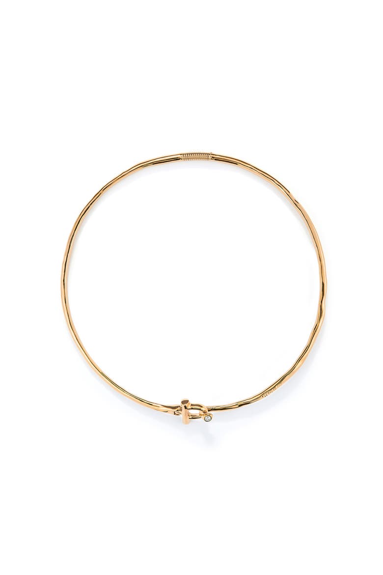 Rigid Necklace with 18K Gold-Plated Front Clasp with White Topaz, Main, color, Gold