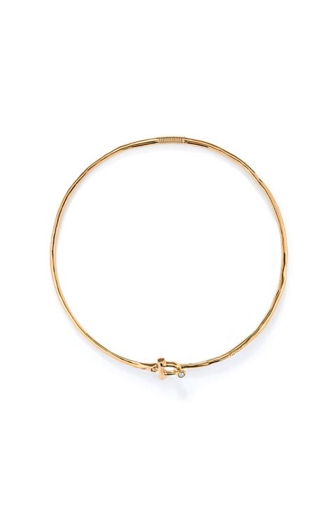 Rigid Necklace With 18K Gold-Plated Front Clasp With White Topaz