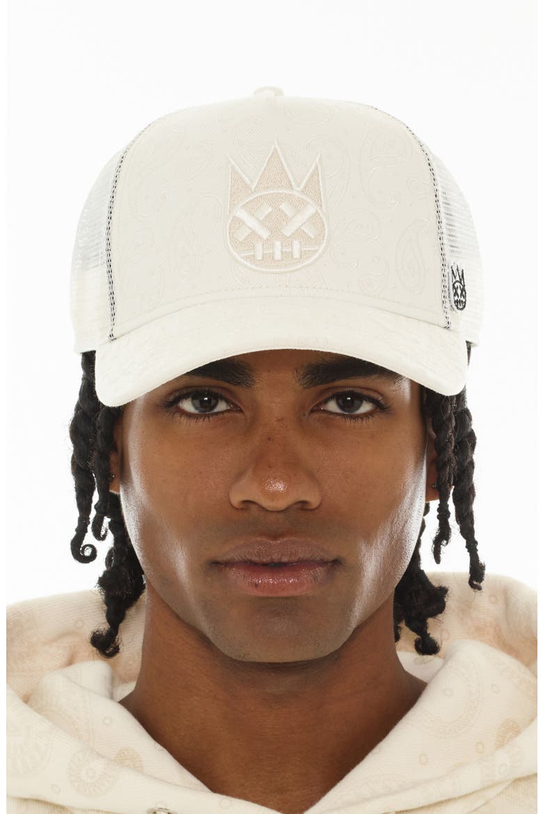 Shimuchan Logo Paisley Trucker Hat, Alternate, color, WINTER WHITE