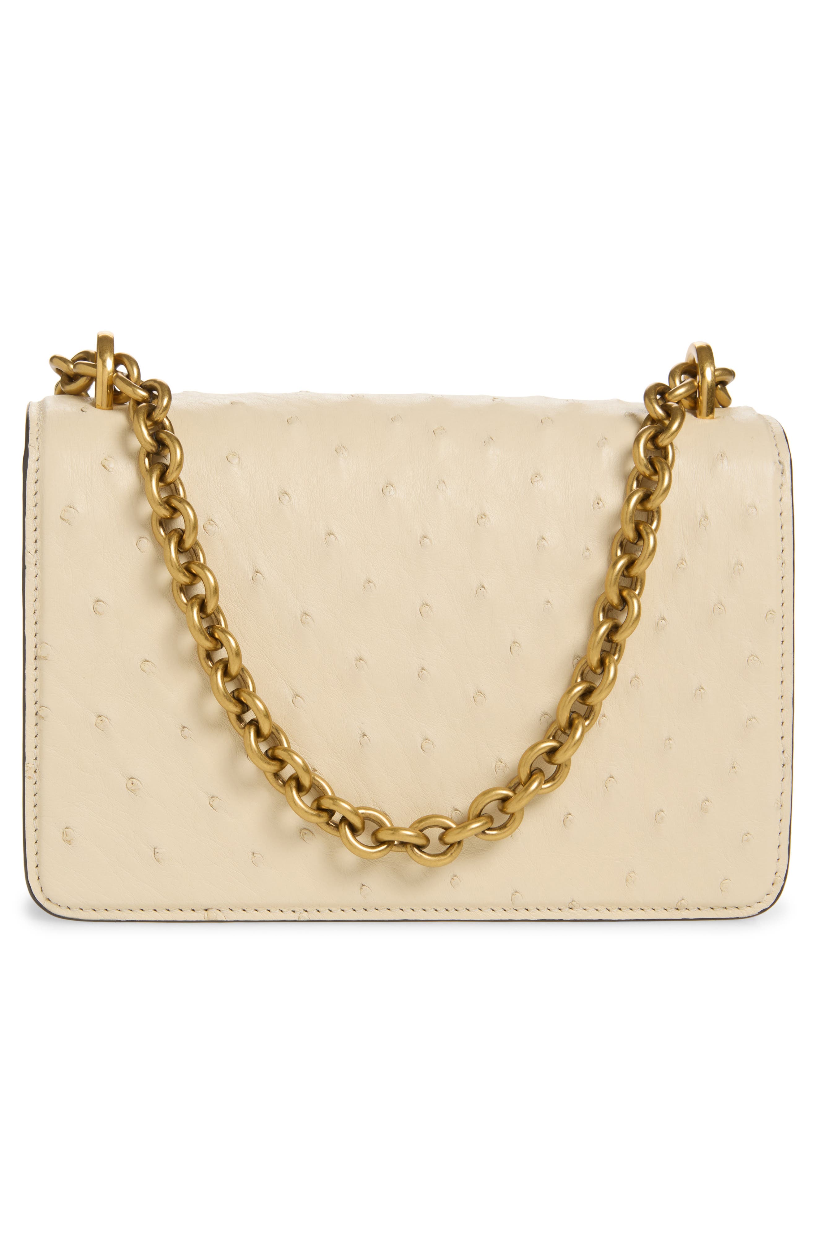 Valentino Garavani Small DeVain Ostrich Leather Shoulder Bag, Alternate, color, Light Ivory