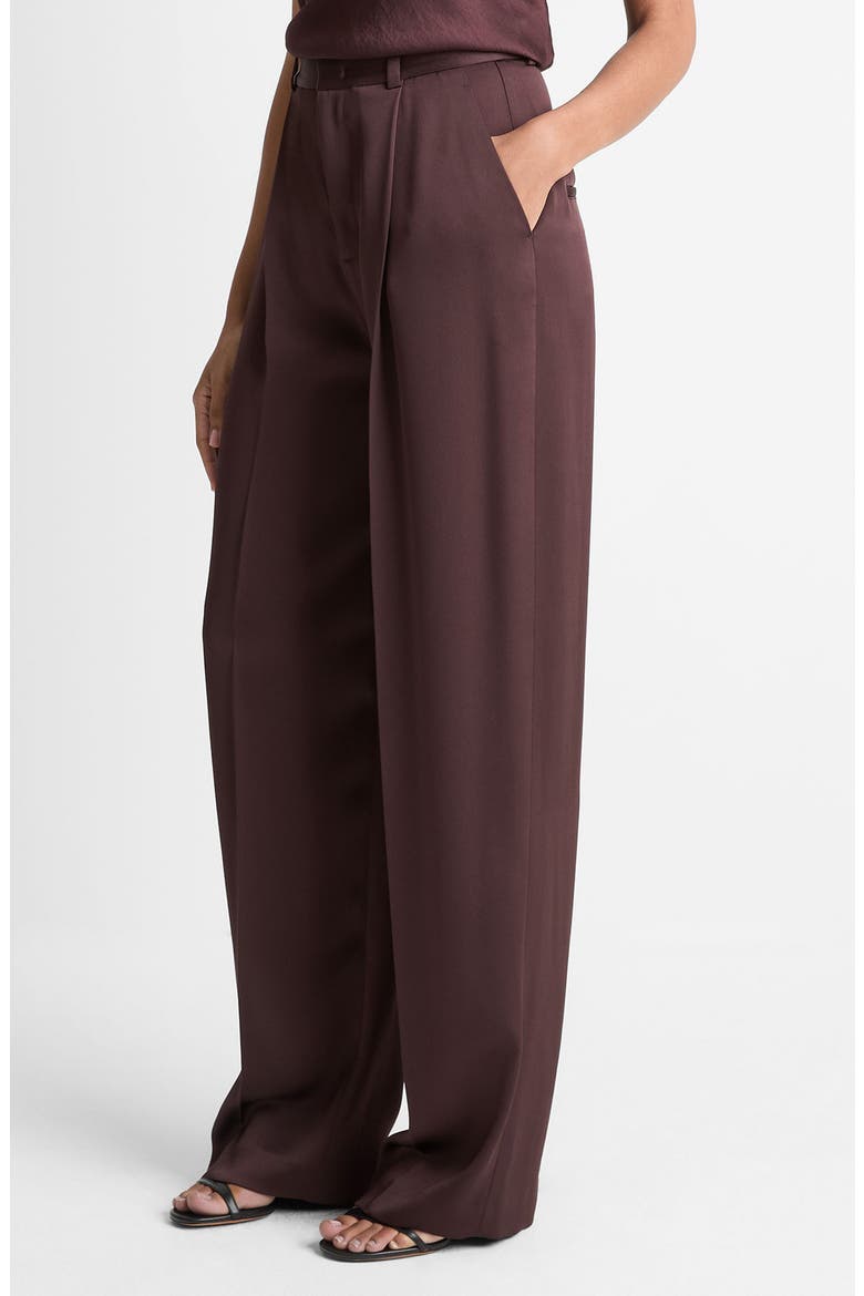 Wide Leg Pleated Pants, Alternate, color, DARK FIG