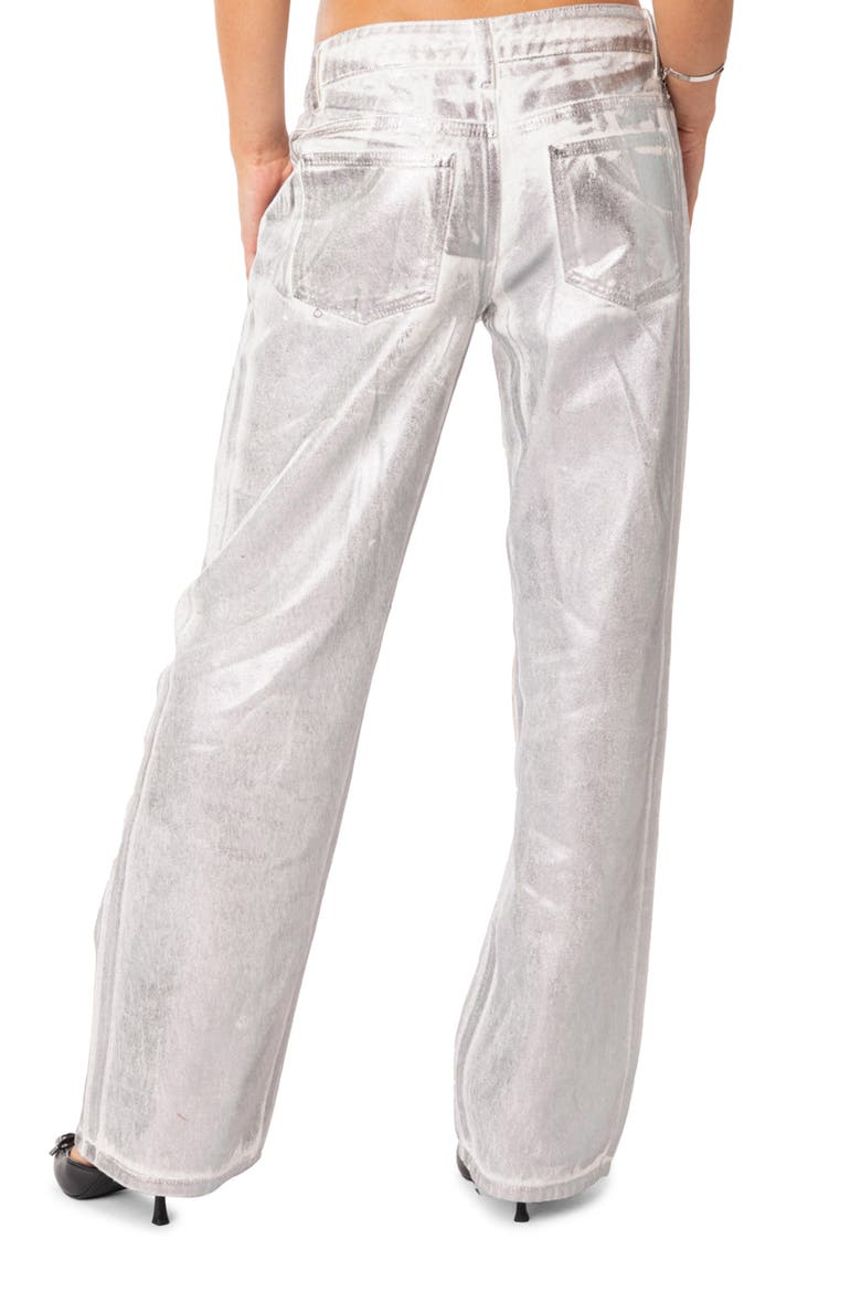 Jolene Metallic Straight Leg Jeans, Alternate, color, SILVER