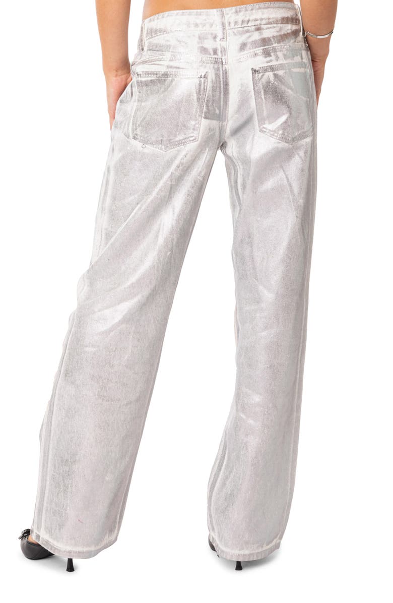 EDIKTED Jolene Metallic Straight Leg Jeans, Alternate, color, Silver