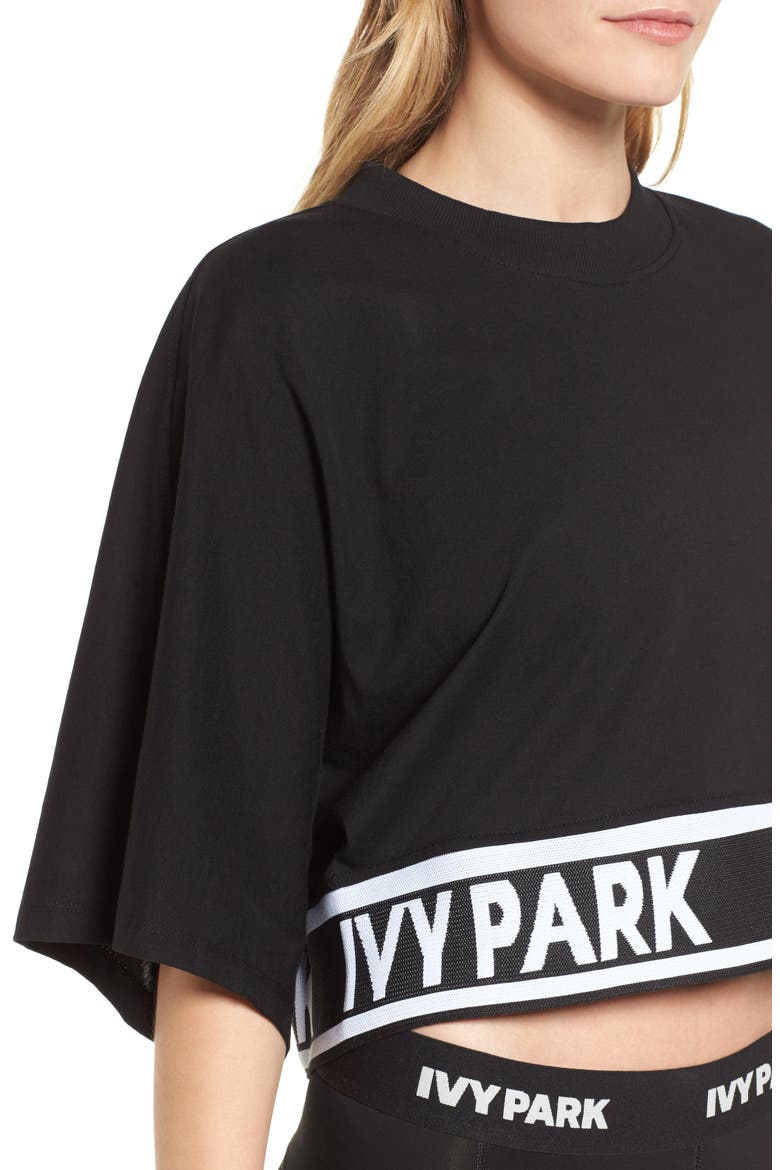 Ivy Park Logo Tape Boxy Tee, Alternate, color, BLACK