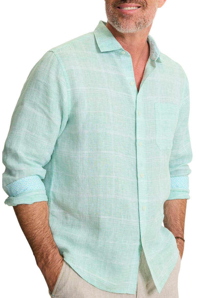 Paradiso Plaid Linen Button-Up Shirt, Alternate, color, SPRITE