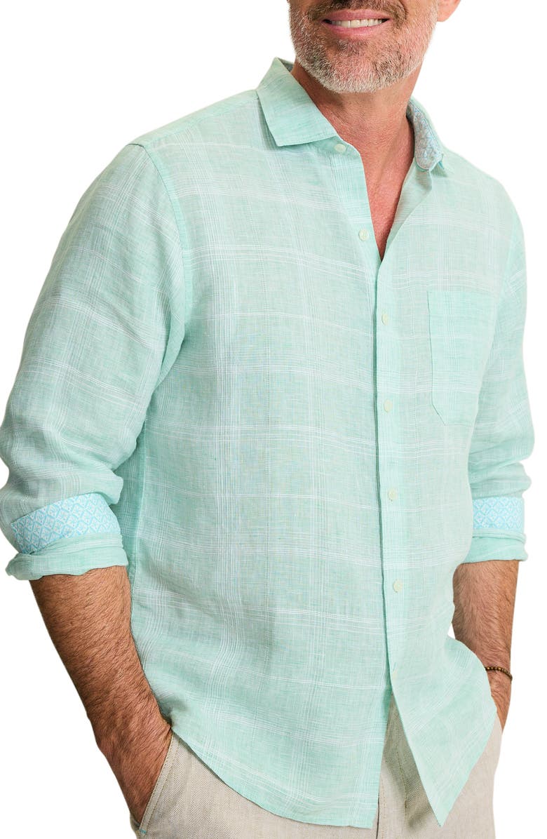 Tommy Bahama Paradiso Plaid Linen Button-Up Shirt, Alternate, color, Sprite