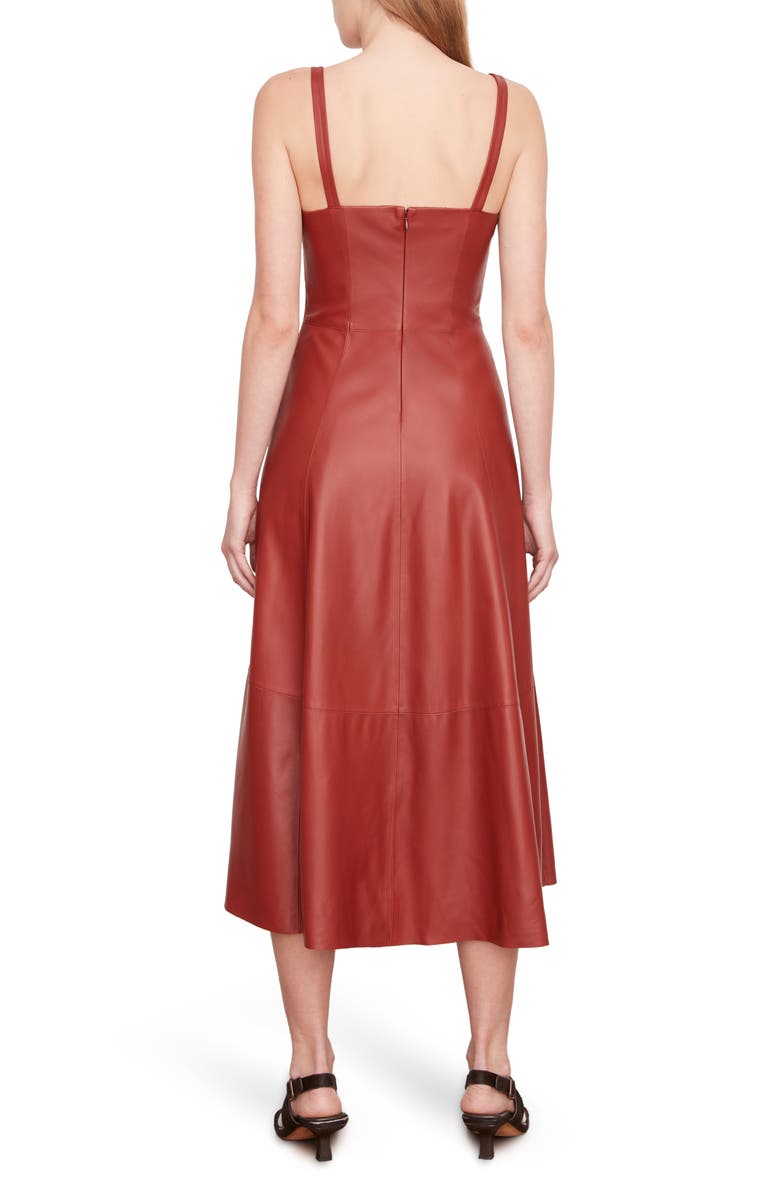 Vince Square Neck Leather A-Line Dress, Alternate, color, Red Dahlia