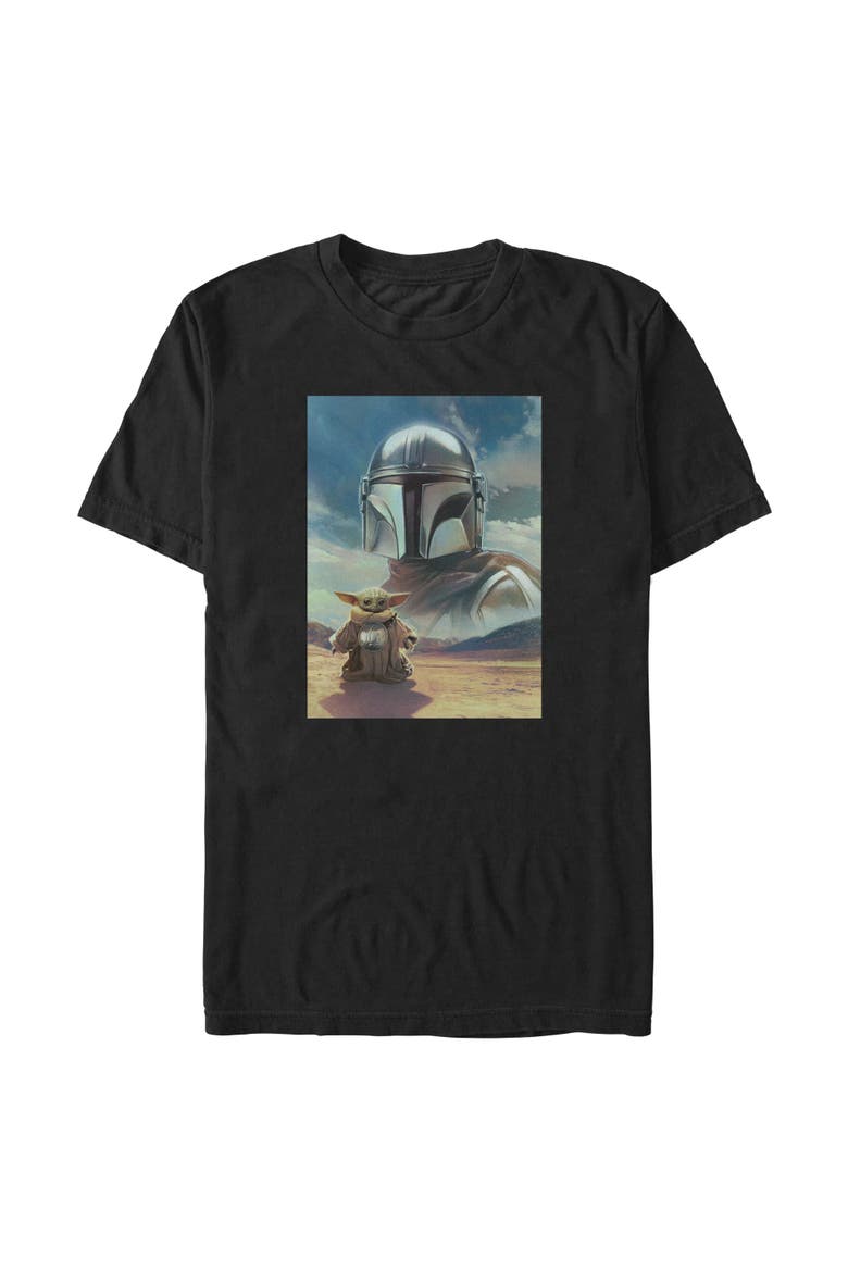 Mens Star Wars The Mandalorian and Grogu Din Djarin and The Child Desert Poster T Shirt, Main, color, Black