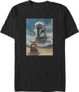 Star Wars: The Mandalorian and Grogu Mens Star Wars The Mandalorian and Grogu Din Djarin and The Child Desert Poster T Shirt