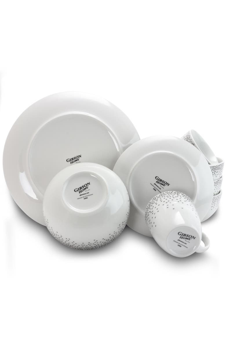 Platinum Dots 16 Piece Round Ceramic Dinnerware Set, Alternate, color, Silver