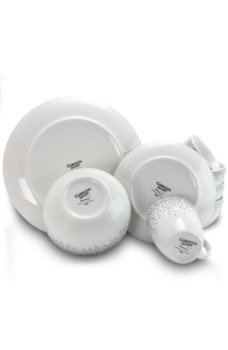 Gibson Platinum Dots 16 Piece Round Ceramic Dinnerware Set, Alternate, color, Silver
