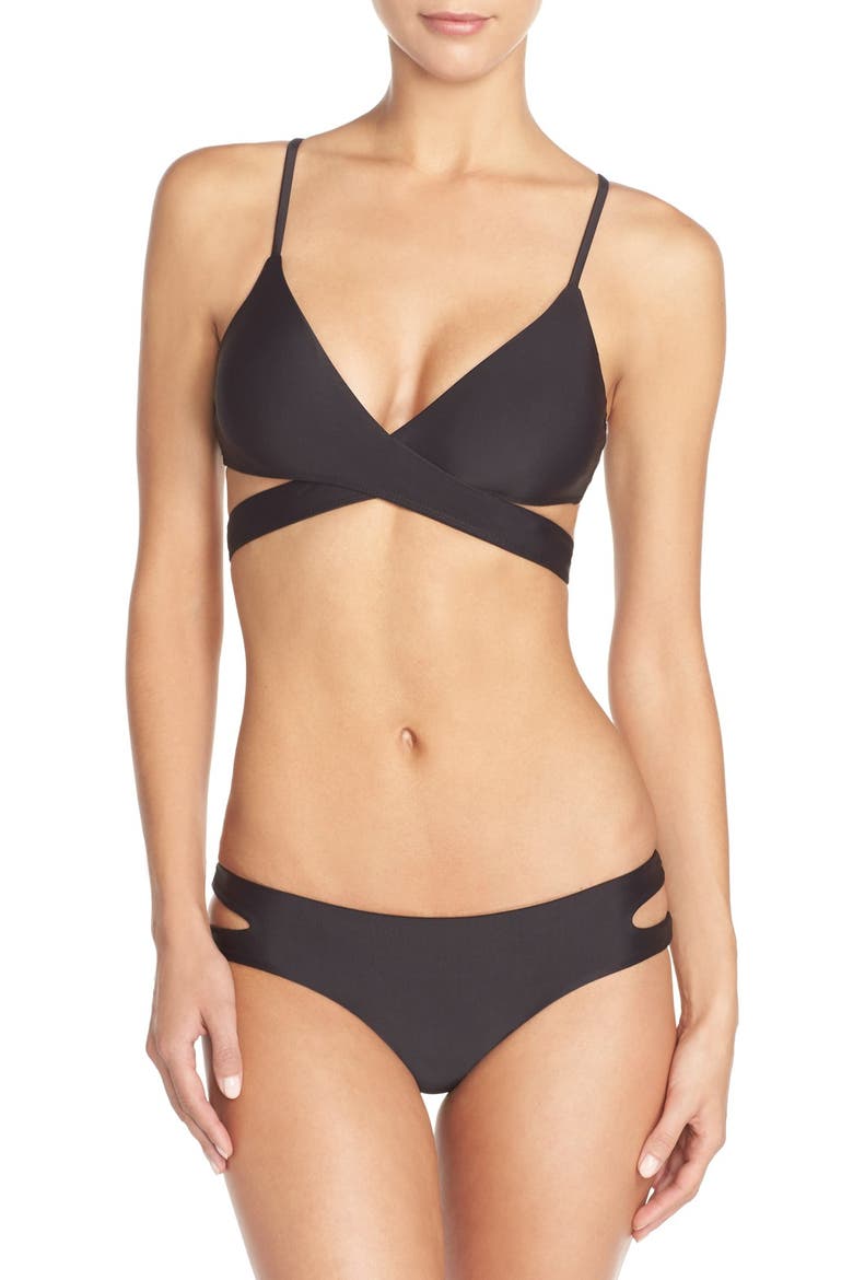 BCA Cross Back Wrap Bikini Top, Alternate, color, BLACK