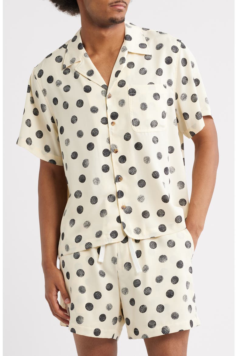 Charley Dot Print Camp Shirt, Main, color, CREAM