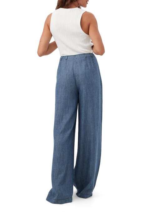 Trina Turk Dans Wide Leg Chambray Pant In Indigo