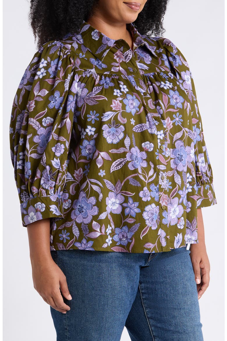 Fae Reverie Cotton Poplin Button-Up Shirt, Alternate, color, OLIVE-LAVENDER