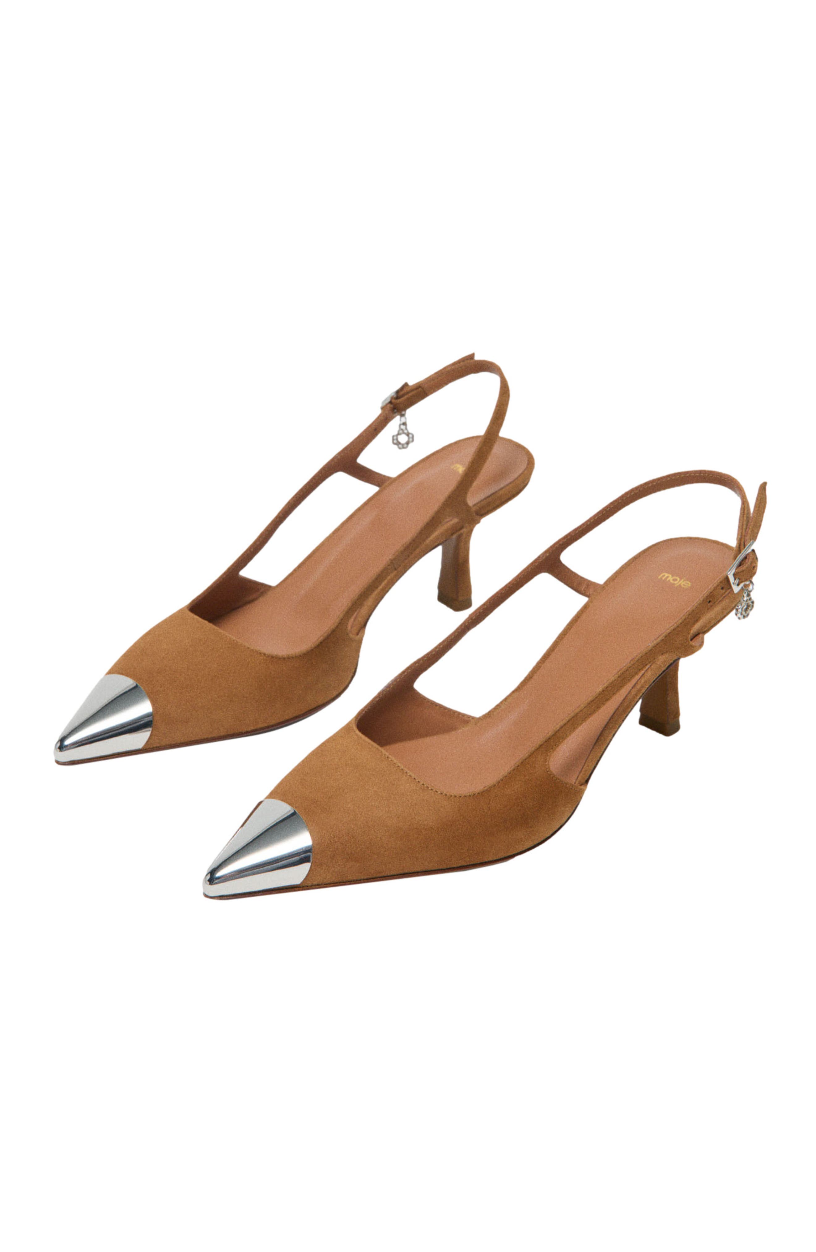 maje Metallic-toe suede pumps, Alternate, color, Camel