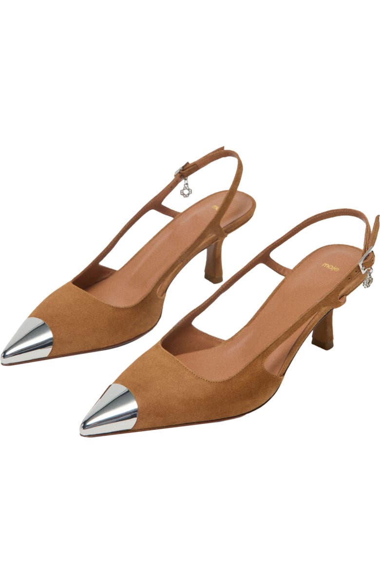 maje Metallic-toe suede pumps, Alternate, color, Camel