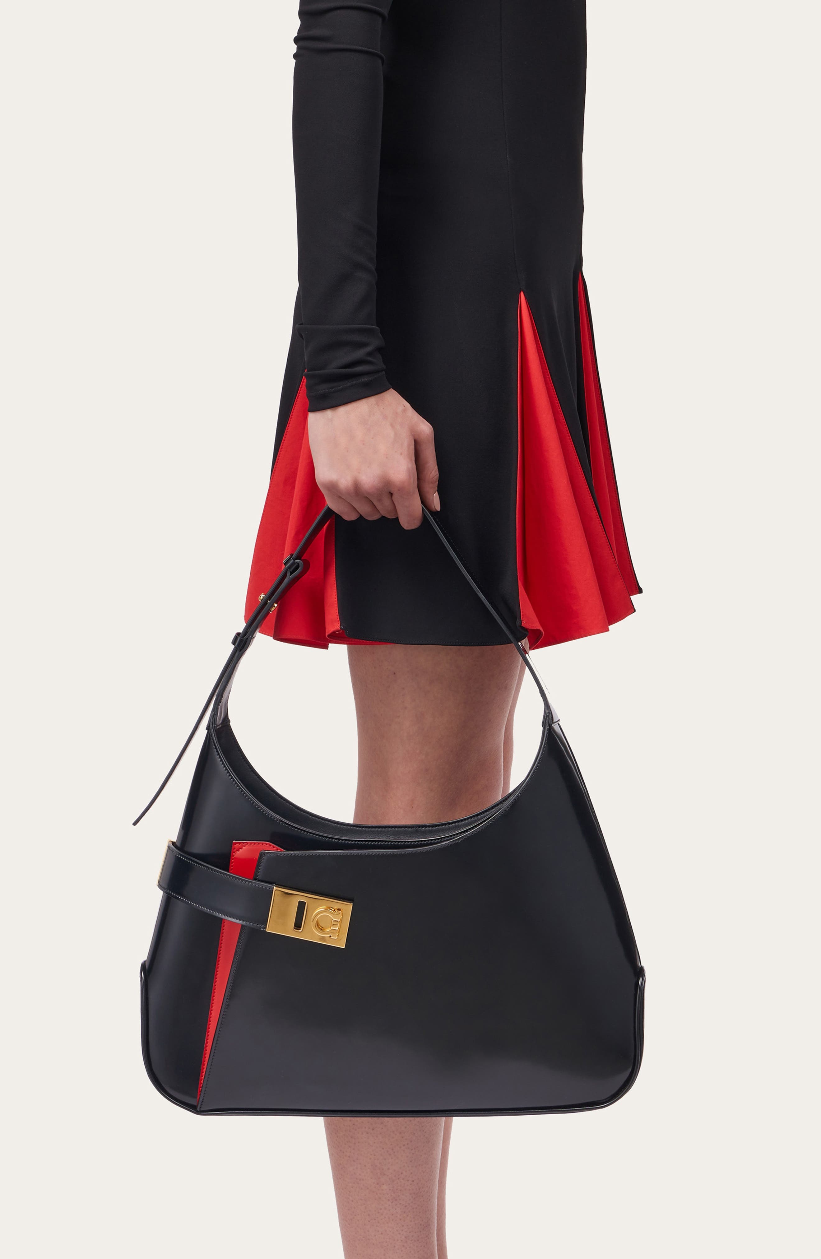 Large Archive Shoulder Bag, Alternate, color, NERO/ FLAME RED