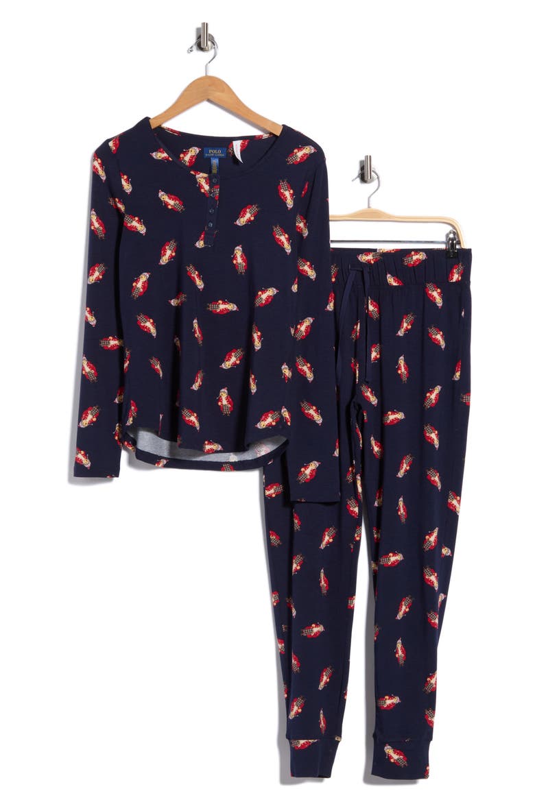 Henley Top & Slim Joggers Pajamas Set, Main, color, CRUISE NAVY