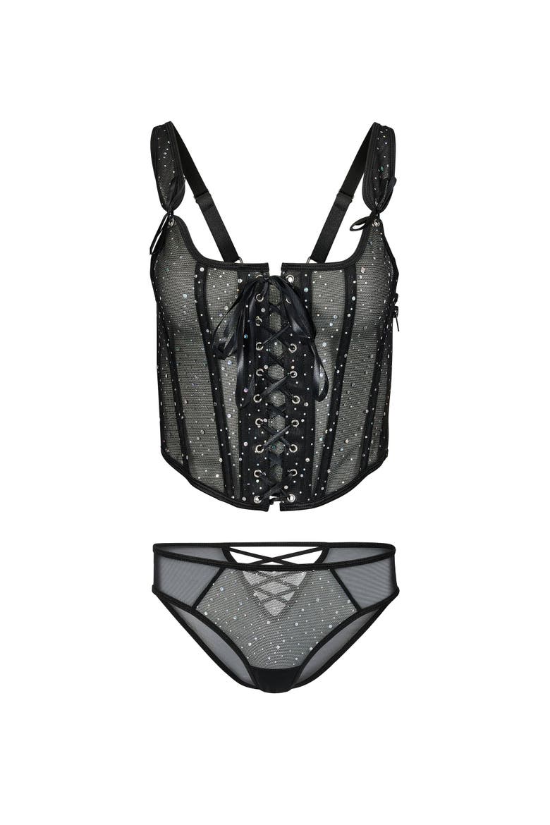 Diamond Corset & Panty Set, Alternate, color, Black