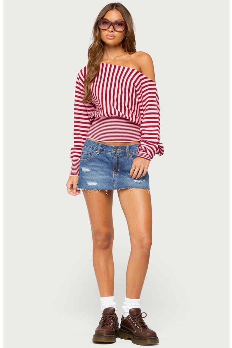 Brida Striped Off-the-Shoulder Sweater, Alternate, color, BURGUNDY-AND-PINK