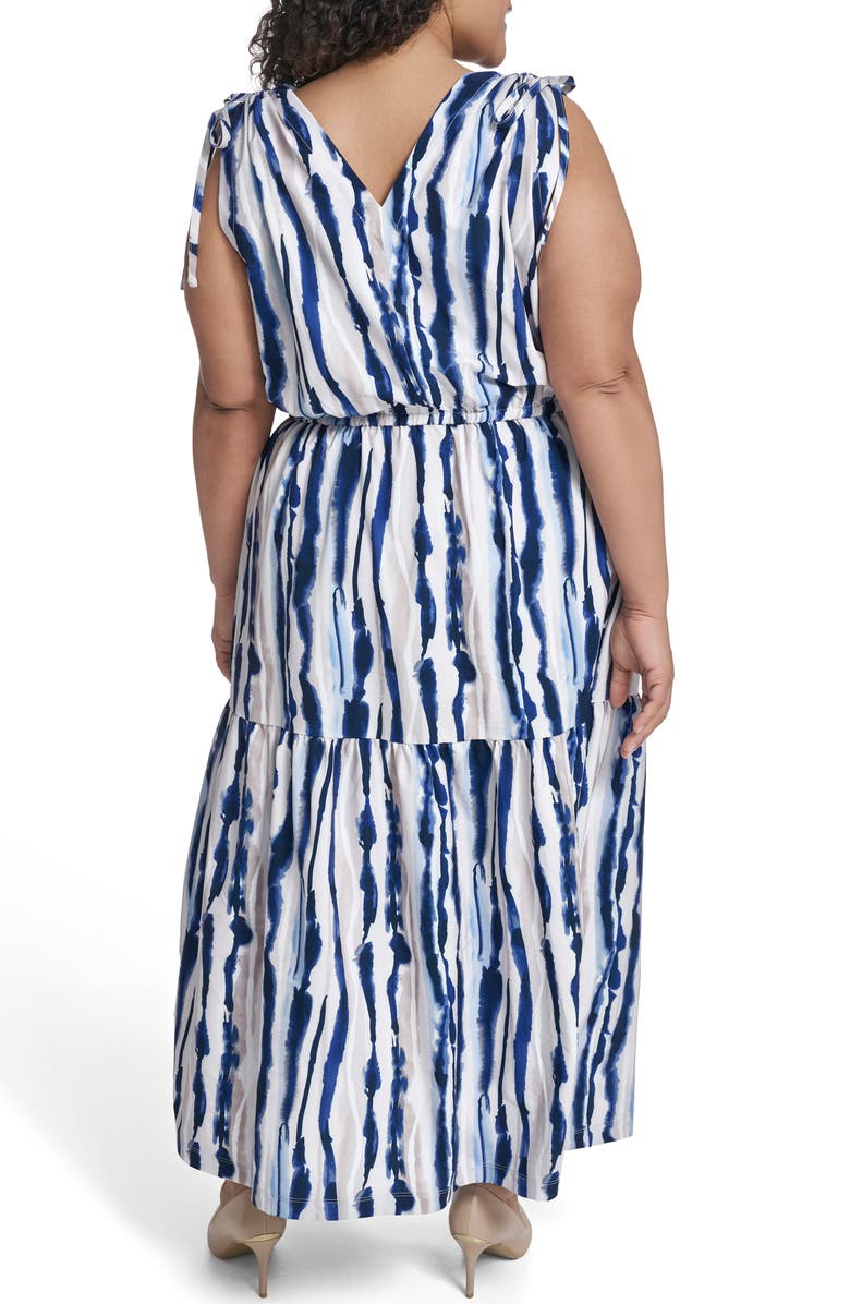 Calvin Klein Sleeveless Drawstring Waist Maxi Dress, Alternate, color, Indigo Multi