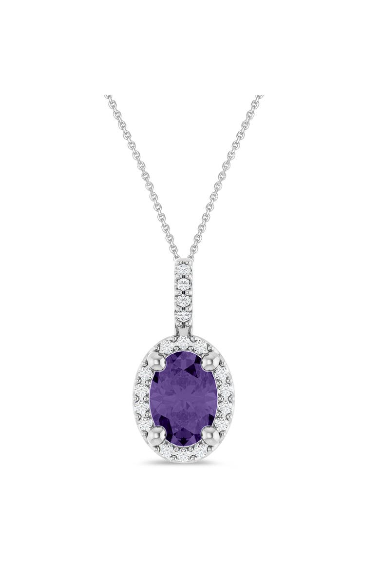 Oval Lab  Amethyst & Diamond Halo Pendant Necklace 14K, Main, color, 0.77ct/White Gold