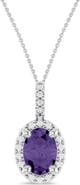 ALLUREZ Oval Lab Amethyst & Diamond Halo Pendant Necklace 14K