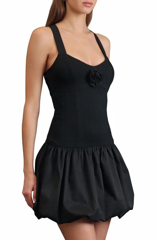 Avec Les Filles Halter Rosette Drop-waist Bubble Mini Dress In Black