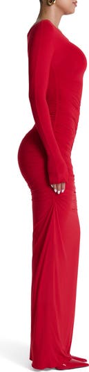 Ruched Off the Shoulder Long Sleeve Maxi Dress