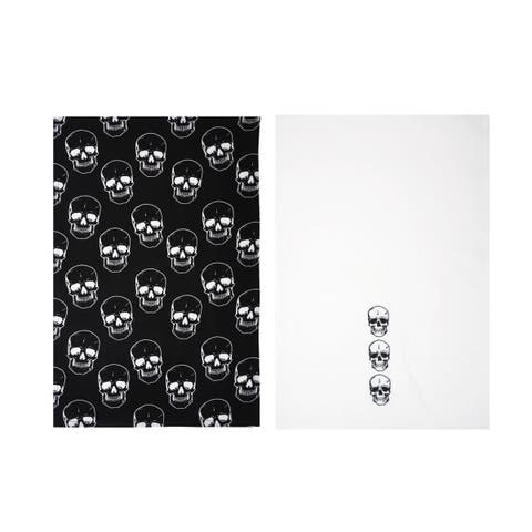 Skully Black & White Halloween Dishtowel Set of 2
