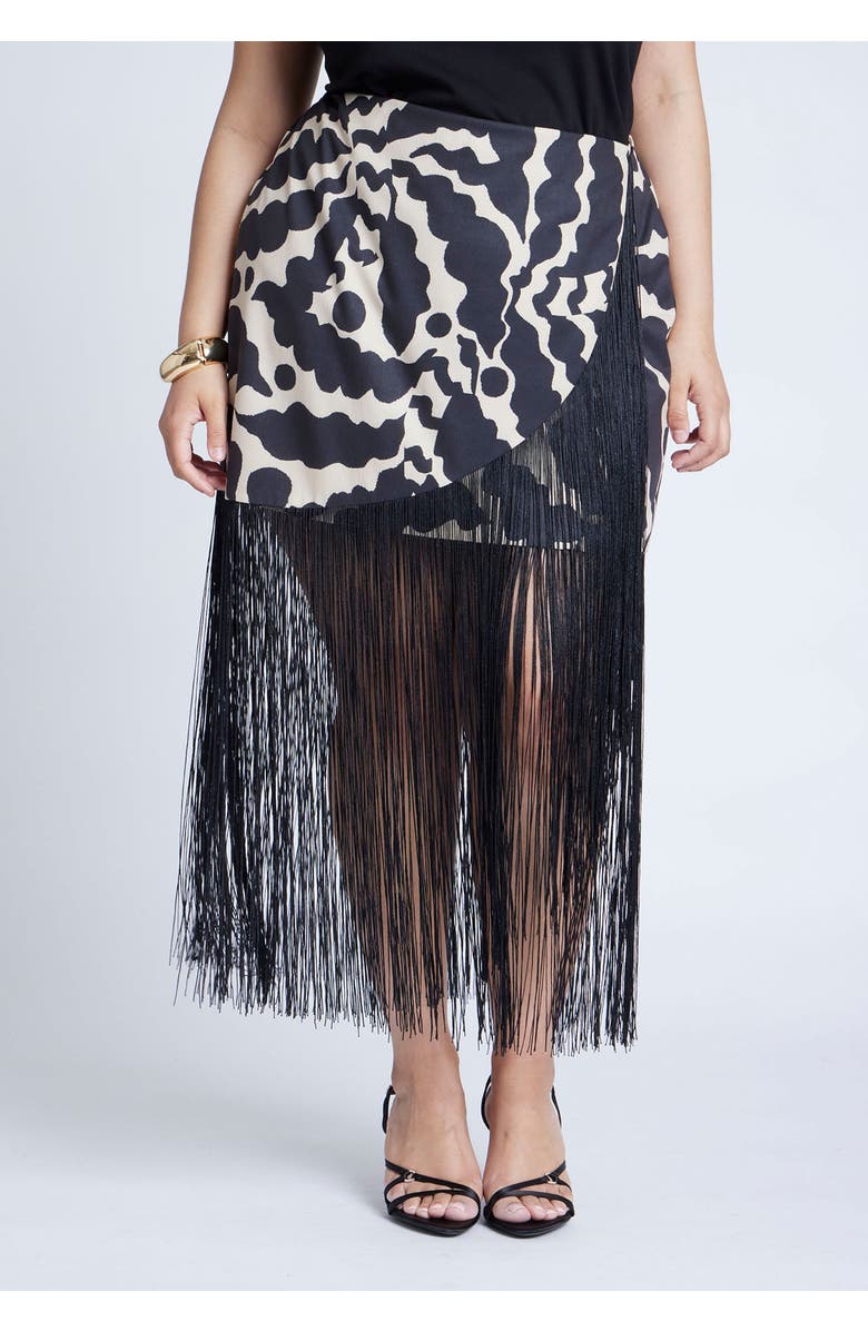 ELOQUII Wrap Front Fringe Mini Skirt, Alternate, color, 