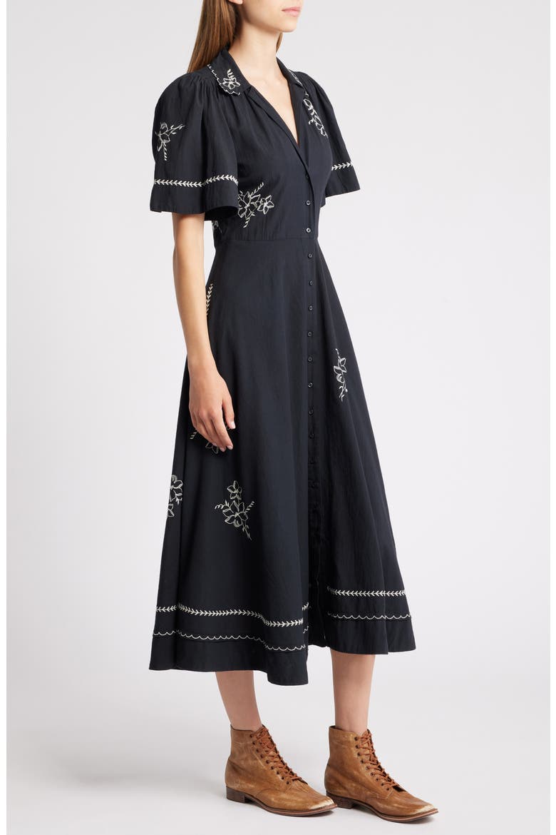 Bridge Embroidered Cotton Midi Shirtdress, Alternate, color, BLACK