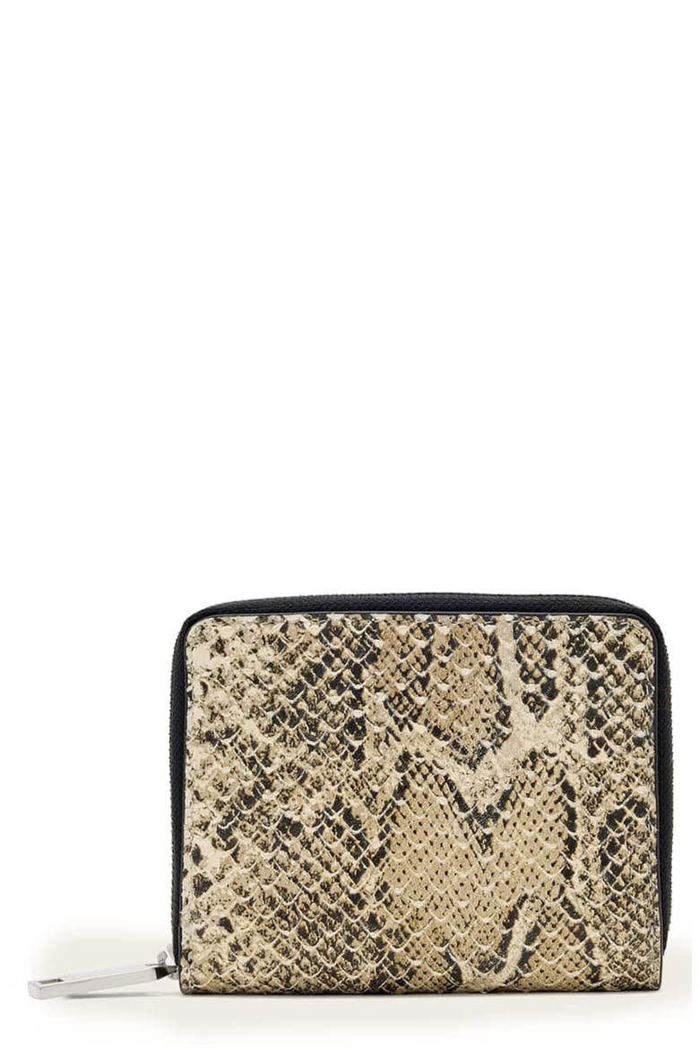 Lena Hex Leather Zip Wallet, Main, color, DESERT WHITE