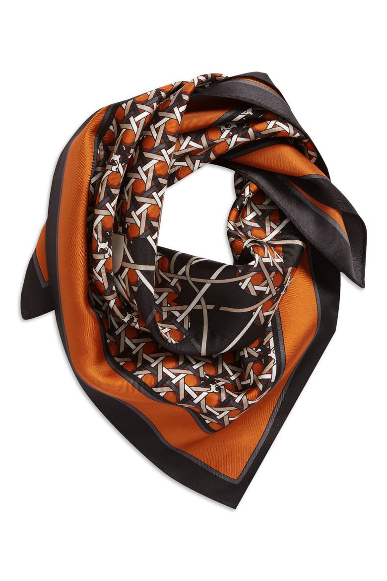 Caning Logo Print Silk Square Scarf, Main, color, BASKETWEAVE