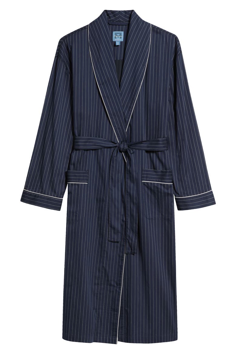 Chalkstripe Cotton Sateen Shawl Robe, Alternate, color, NAVY