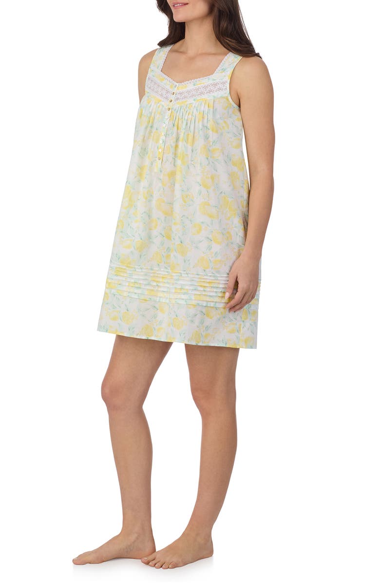 Eileen West Floral Print Sleeveless Cotton Lawn Chemise, Alternate, color, White Novelty