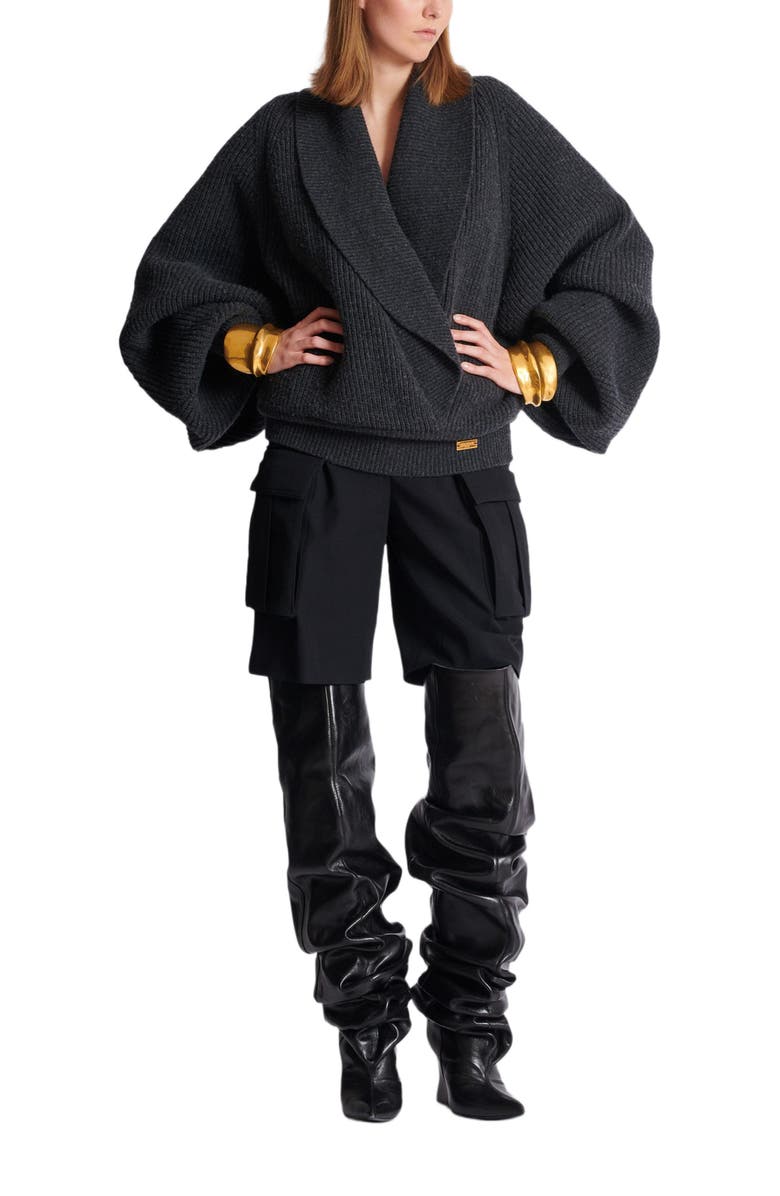 Balmain Oversized Wrap Knit Jumper, Alternate, color, Grey