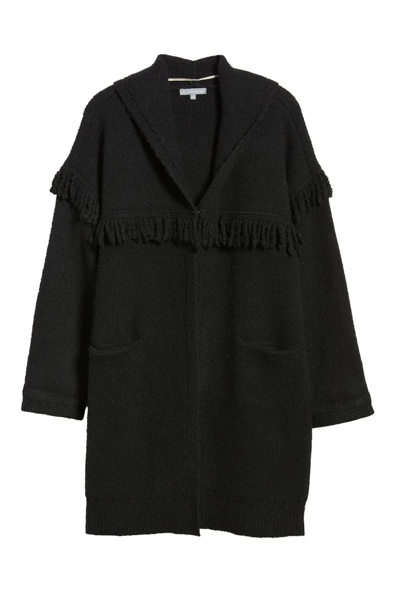 Fringe Yoke Cardigan, Alternate, color, BLACK