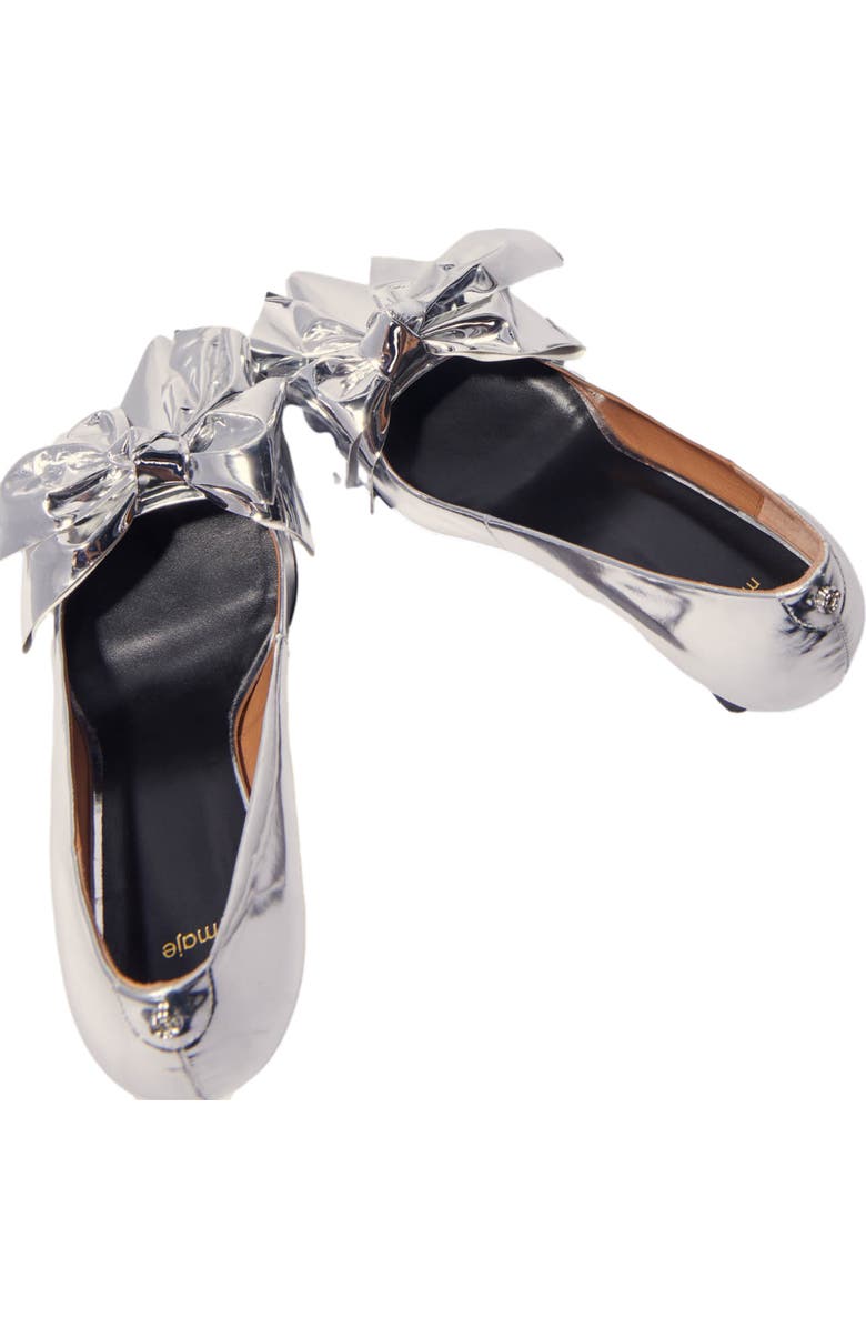 maje Leather pumps with bow detail, Alternate, color, Silver