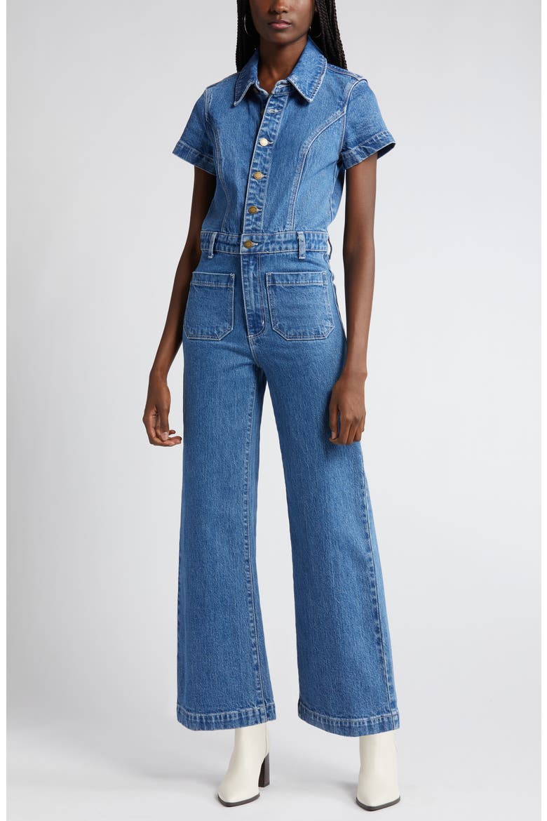 Sailor Short Sleeve Denim Jumpsuit, Alternate, color, BREAKER