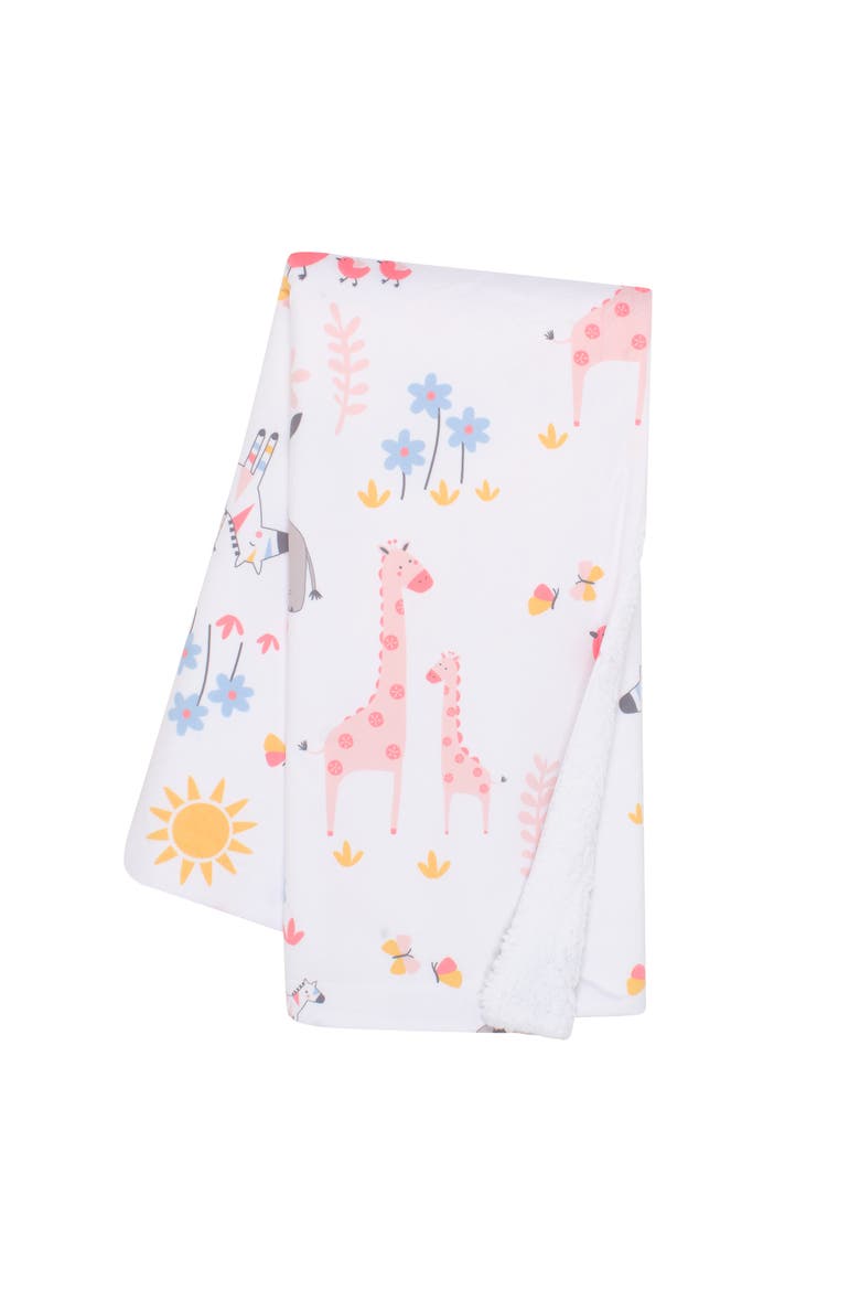 Jazzy Jungle Fleece Safari Animals Soft Baby Blanket, Main, color, White