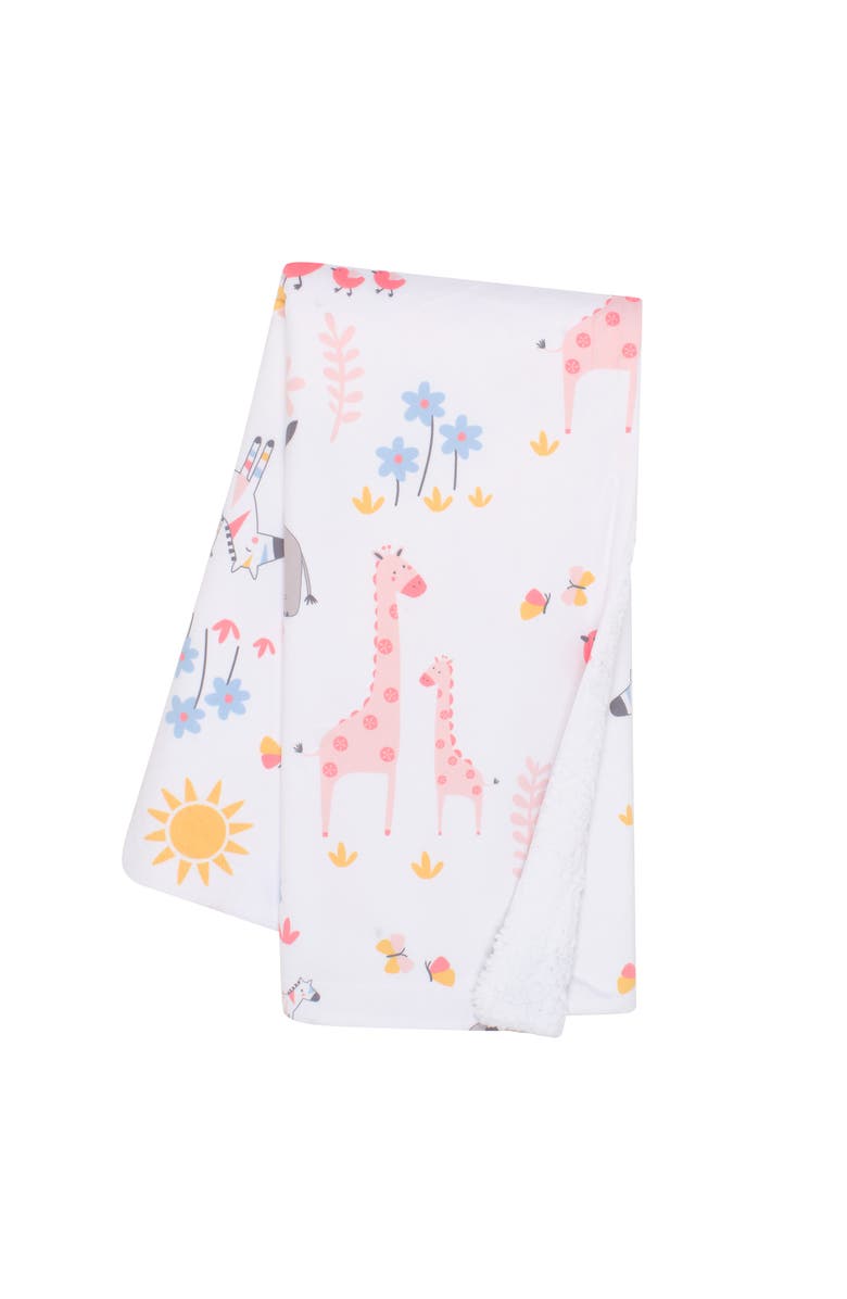 Lambs & Ivy Jazzy Jungle Fleece Safari Animals Soft Baby Blanket, Main, color, White