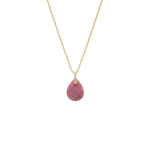 Pave Teardrop Natural Stone Pendant Necklace