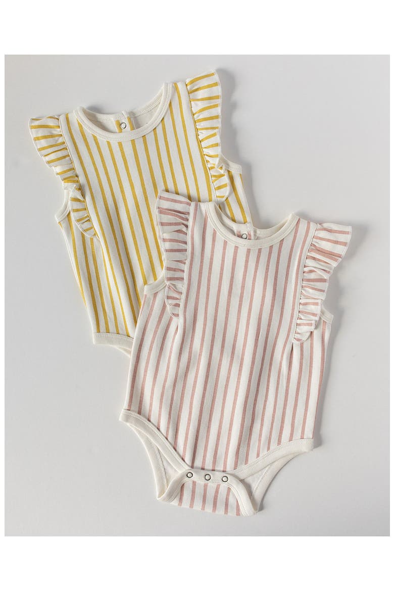 Ruffle Organic Cotton Bodysuit, Alternate, color, STRIPES AWAY PEONY