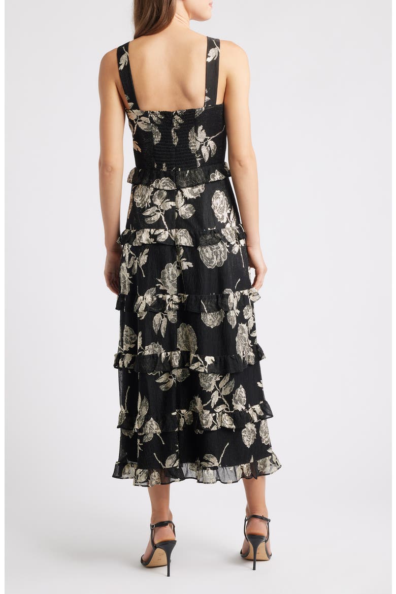 Metallic Tiered Ruffle Sleeveless Maxi Dress, Alternate, color, GOLD/ ANNE BLACK