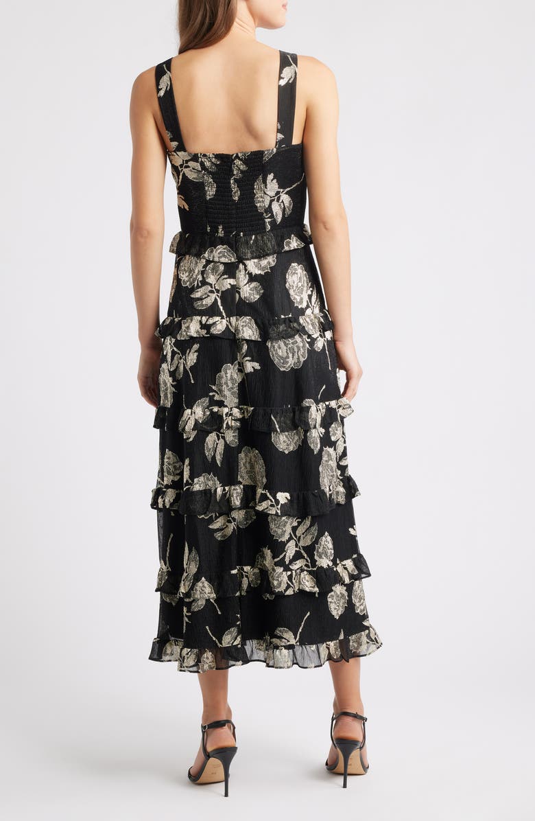 Anne Klein Metallic Tiered Ruffle Sleeveless Maxi Dress, Alternate, color, Gold/ Anne Black