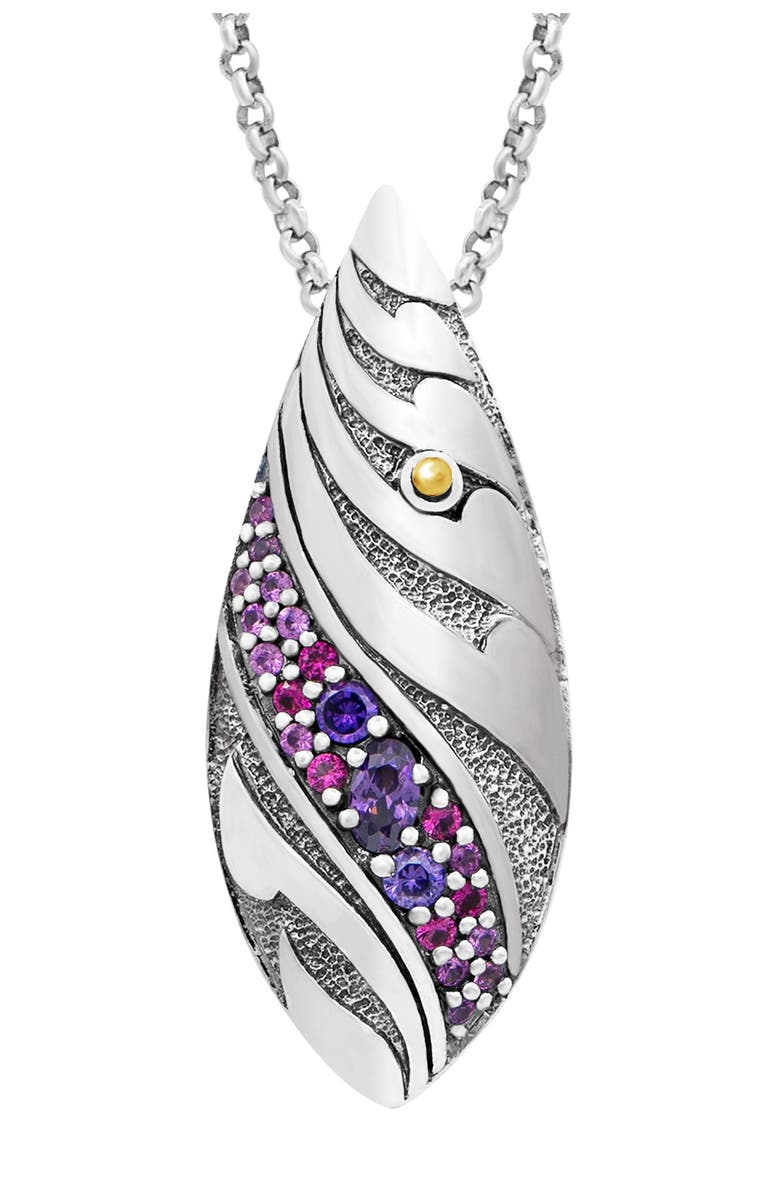 DEVATA Sterling Silver & 18K Gold Purple CZ Marquis Pendant Necklace, Alternate, color, 